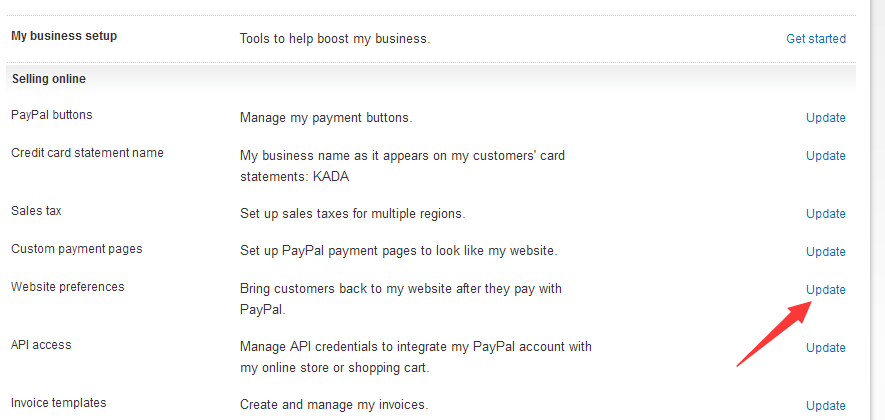website preferences